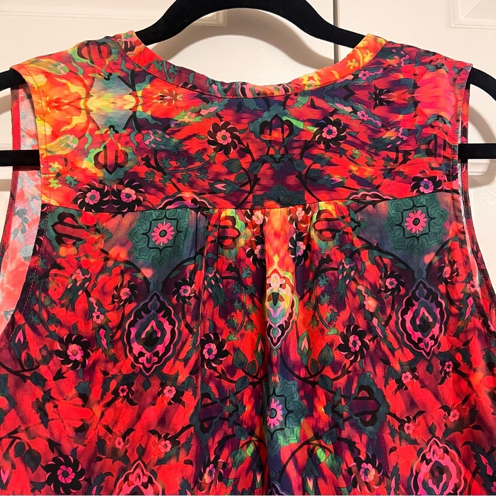 Tangerine Colorful Patterned Silk Sleeveless Blouse - Picture 8 of 8